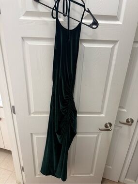 Emerald Green Velvet Ruched Slip Dress